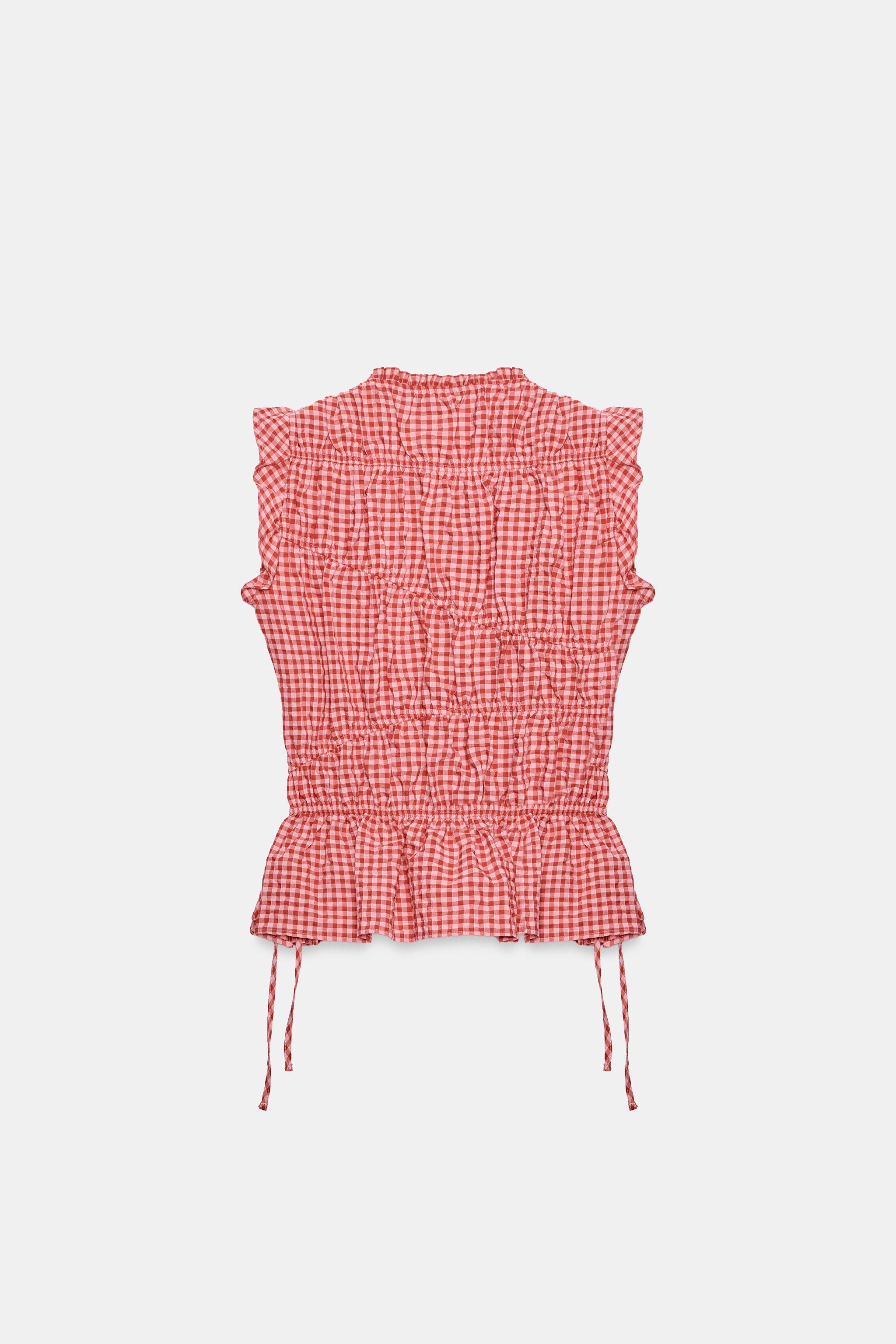 GINGHAM RUCHED TOP